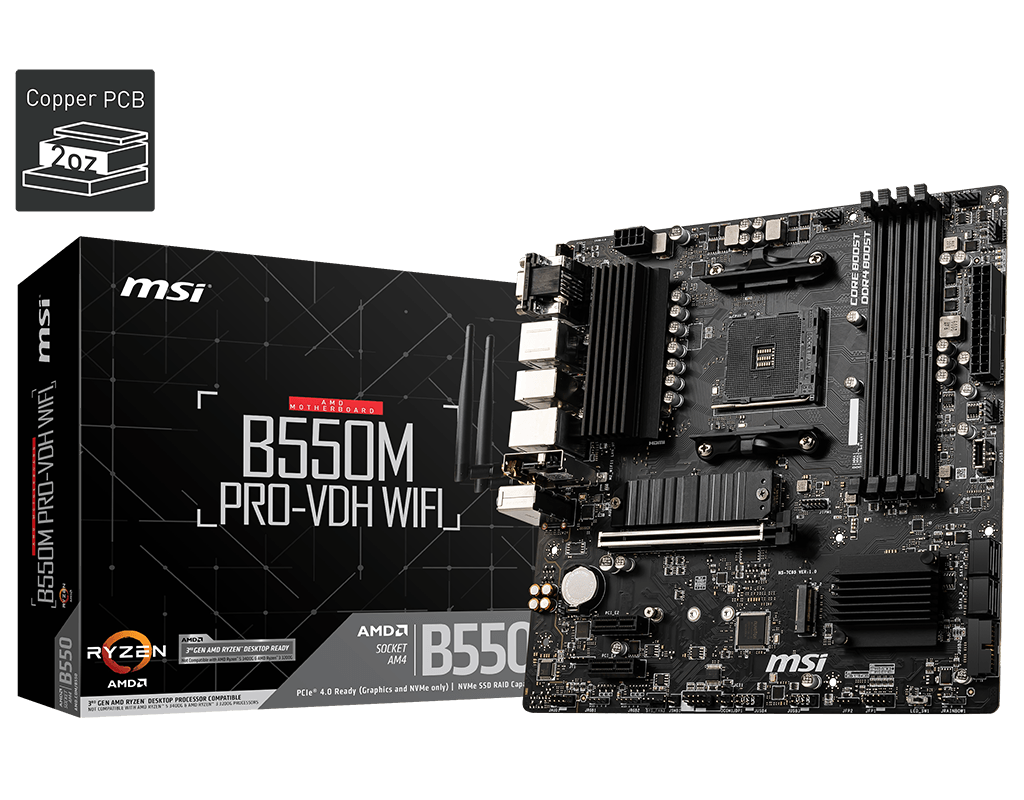 MSI B550M PRO-VDH WIFI DDR4 4400MHZ 1XVGA 1XHDMI 1XDP 2XM.2 USB 3.2 MATX AM4 (AMD 5000 VE 3000 SERİSİ İŞLEMCİ UYUMLU)