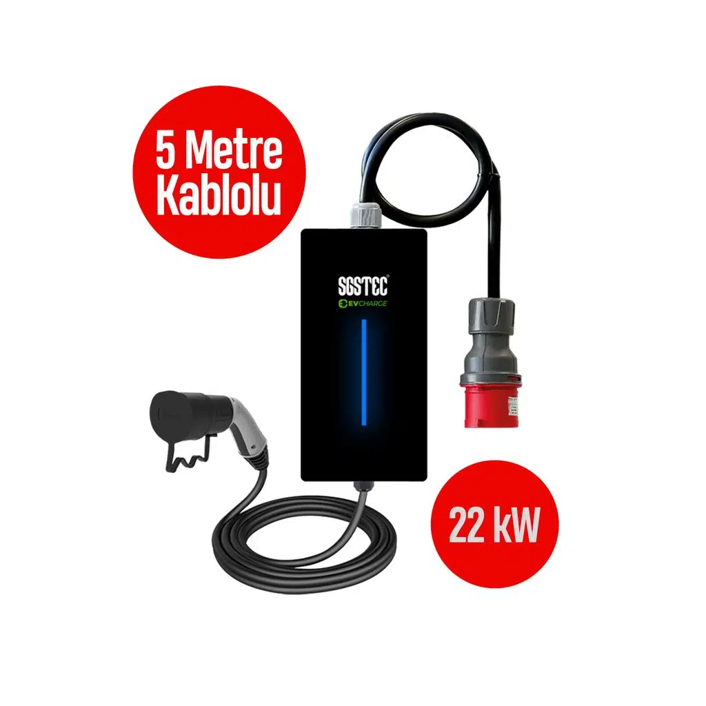 SGSTEC Home 22kW 5Metre Kablolu Taşınabilir Elektrikli Araç Şarj Cihazı